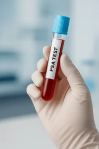 Tube de sang en laboratoire utilisé pour l’analyse du PSA, marqueur de la santé prostatique