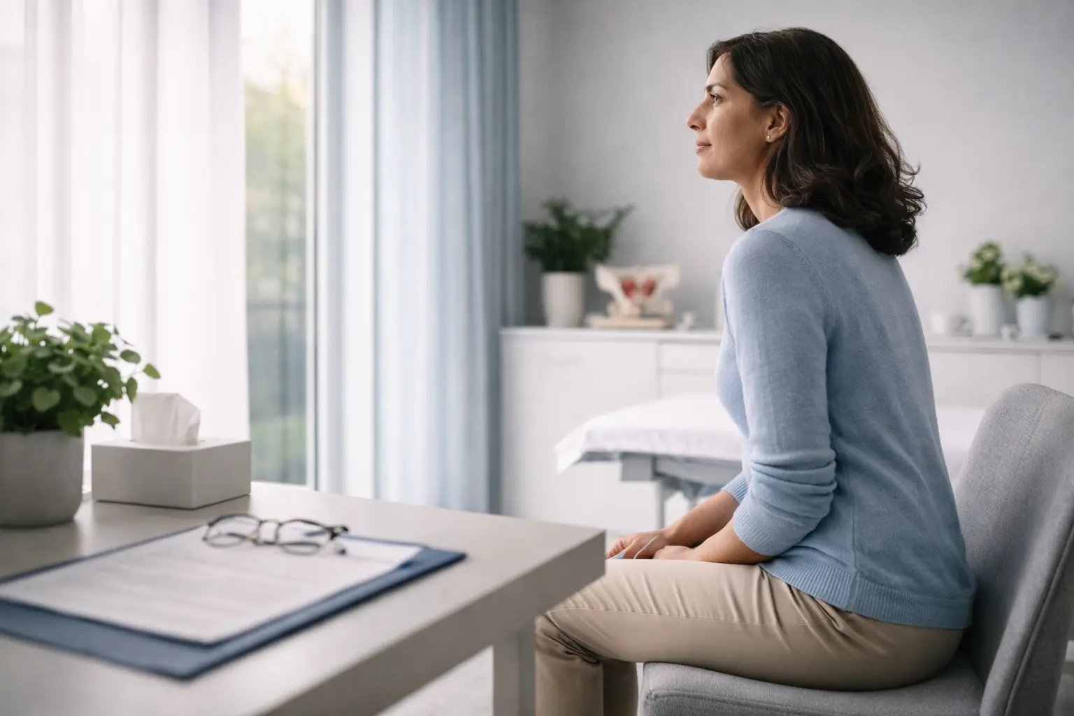 Femme en consultation pour incontinence urinaire chez un urologue à Marrakech